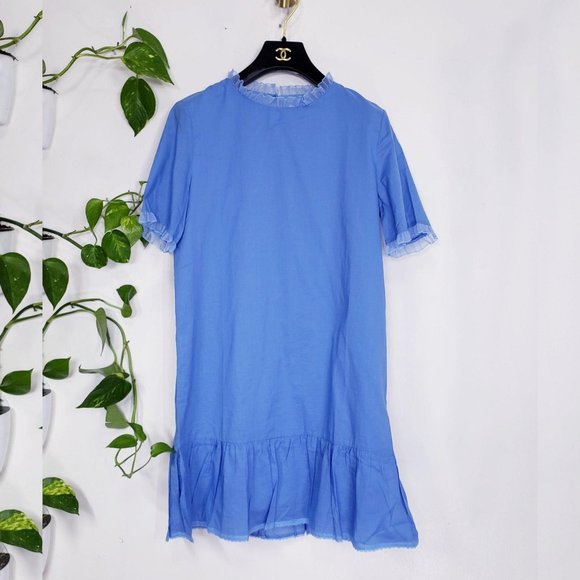 NEW VANESSA BRUNO ATHE Blue Dropped Waisted Mini Dress MEDIUM 100% Cotton Light - Picture 5 of 14